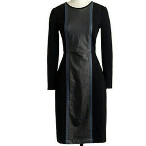 STUNNING JCREW DRESS: Black knit with Navy leather -tailored sz 12 fits like 10